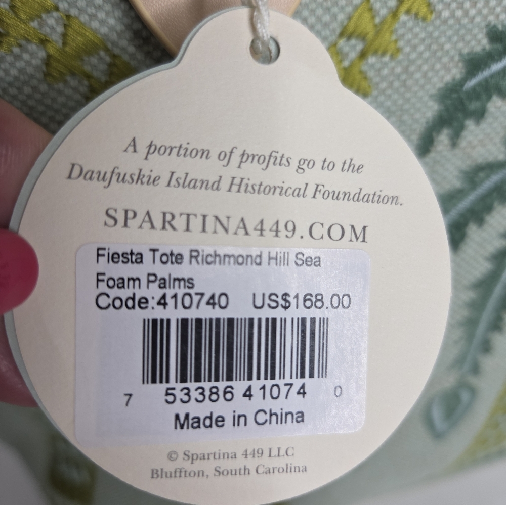 Spartina 449 Fiesta Tote Richmond Hill Sea Foam Palms NEW - Picture 10 of 11
